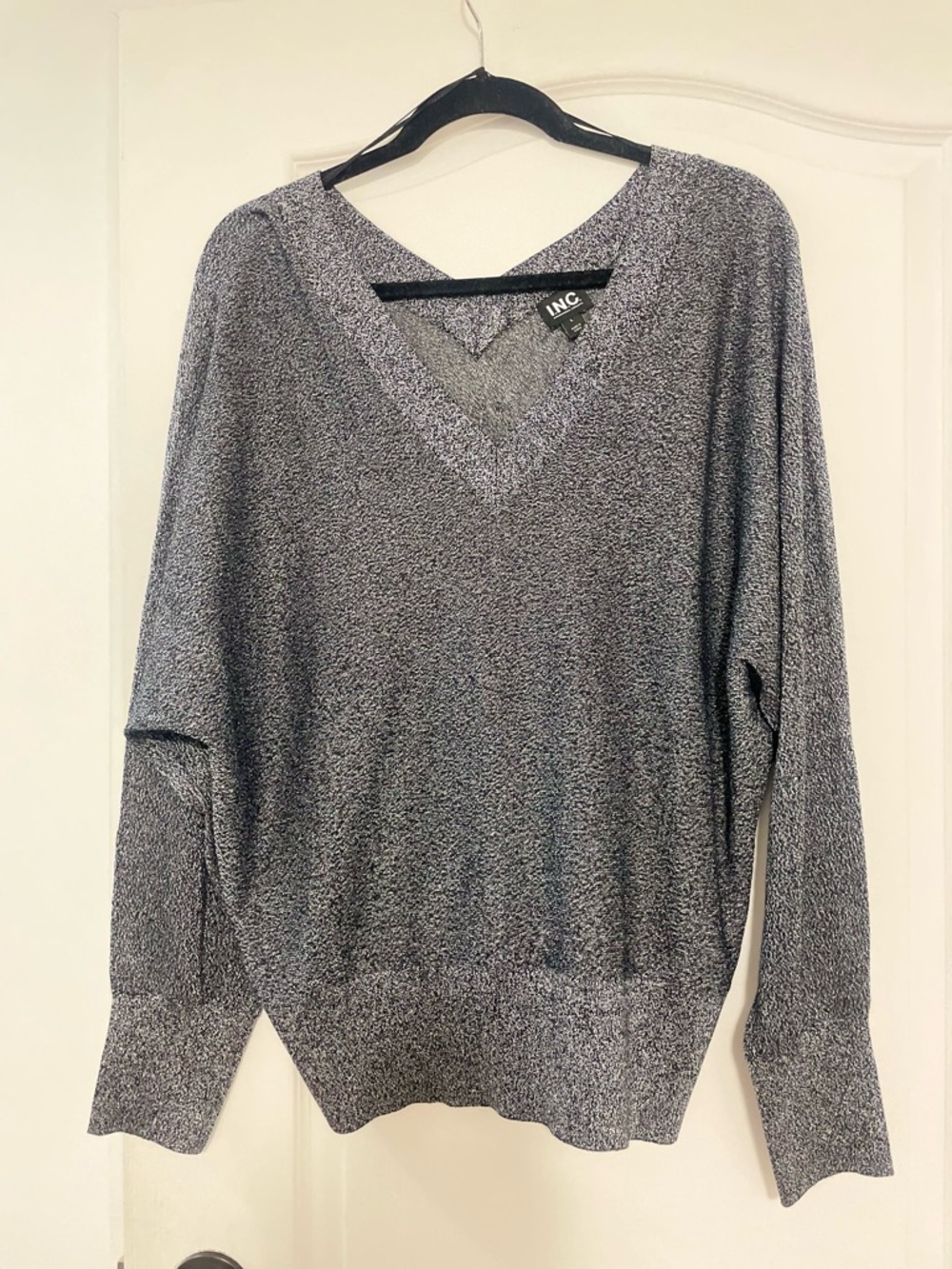 INC International Concepts Heather Gray V-Neck Sweater, Size Large